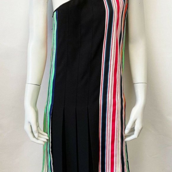 DVF Diane Von Furstenberg One-Shoulder Pleated Ribbon Dress 2 Multicolor Strips - Picture 5 of 11